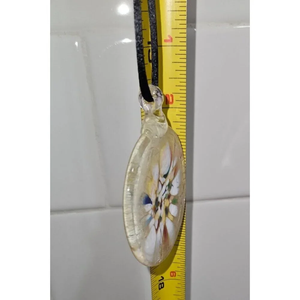 Handcrafted Glass Pendant Necklace Set With Colorful Abstract Designs‎